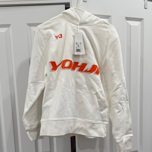 Y-3 White Hoodie with Orange Logo